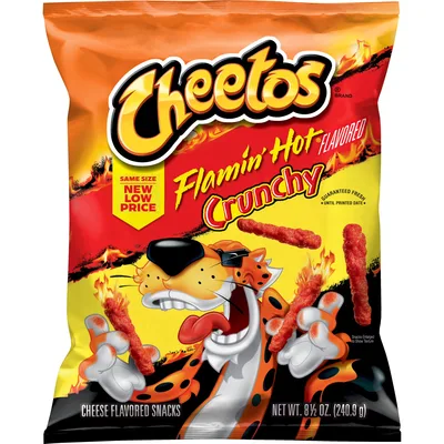 US bag of Cheetos Crunchy Flamin' Hot snacks