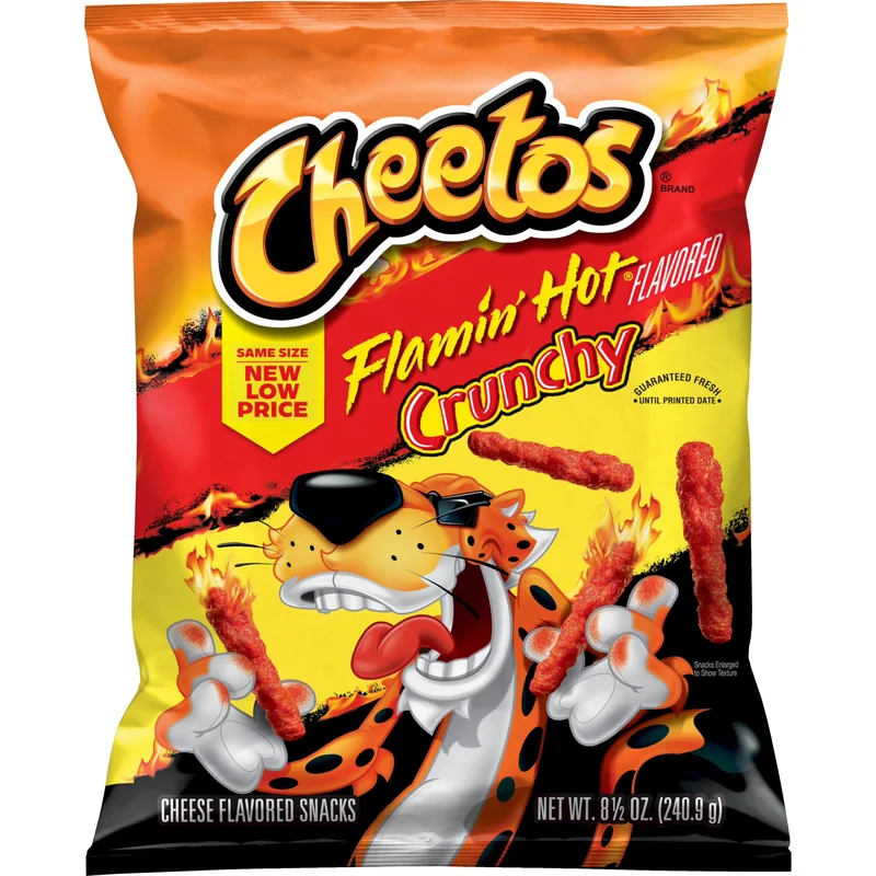 US bag of Cheetos Crunchy Flamin' Hot snacks